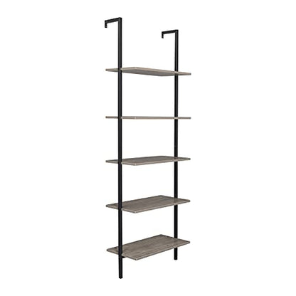 5-Shelf Modern Bookcase, Open Wall Mount Ladder Bookshelf with Industrial Metal Frame for Living Room Bedroom Home Office (Grey) - color: Grey