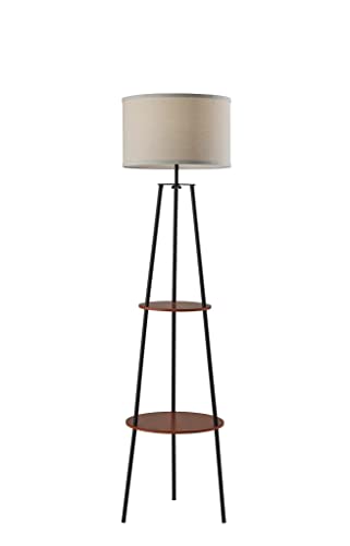 Sydney Shelf Floor Lamp, Black W. Walnut Wood Shelves (SL3727-15)