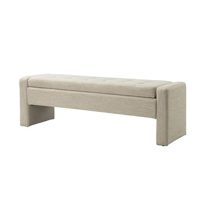 55" Modern Upholstered Storage Bench with Tufted Seat, Fabric Ottoman Bench for Bedroom, Entryway, or Living Room, Soft Close Hinge,Beige - color: Beige