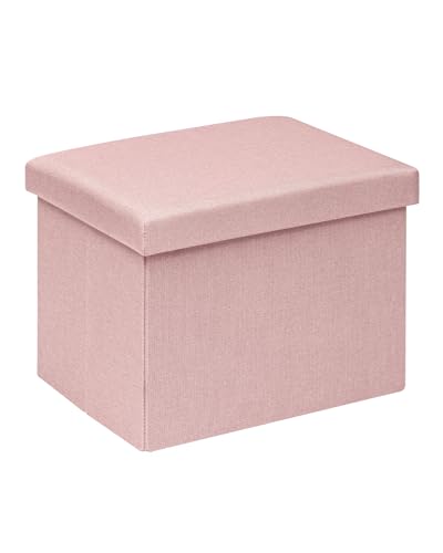 PINPLUS Flat Top Folding Linen Storage Ottoman 16.5", 36L Collapsible Storage Cube with Lid, 250 lbs Load Capacity, Fabric Foot Rest Seat for Living Room, Bedroom, Closet,Pink - color: Pink