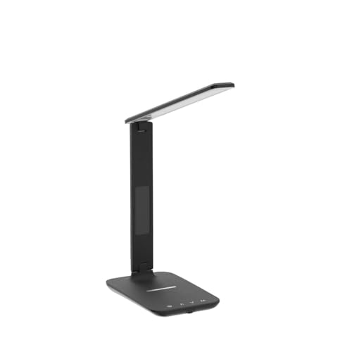 LED Desk Lamp with Wireless Charger, Suitable for Home, Office Dimmable, with USB Charging Port, Built-in Clock, Calendar, Thermometer and Automatic Timing Reading Desk Lamp. - color: Black