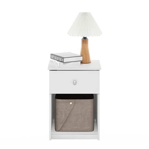 Furinno Tidur Nightstand, 1-Pack, White | Knob Handle, with Storage Shelf, Bedside Table, End Table, Side Table, for Bedroom, Closet, Dorm - color: Solid White, style: 1-Pack Knob