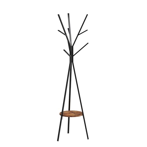 HOME BI Coat Rack, Coat Hanger Stand with Shelves, Freestanding Hall Tree, Metal Hat Hanger with 9 Hooks for Clothes Hats and Scarves, Black and Rustic Brown(Black+Rustic Brown) - color: Rustic Brown