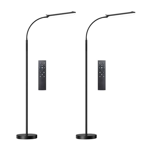 marctronic Floor Lamp 2 Pack, 18W 1800LM Bright LED Floor Lamp with 2 Remotes & Works with Smart Plug, Dimmable Timing Eye Caring Standing Reading Floor Lamps for Living Room Bedroom Office - color: Black 2 Pack