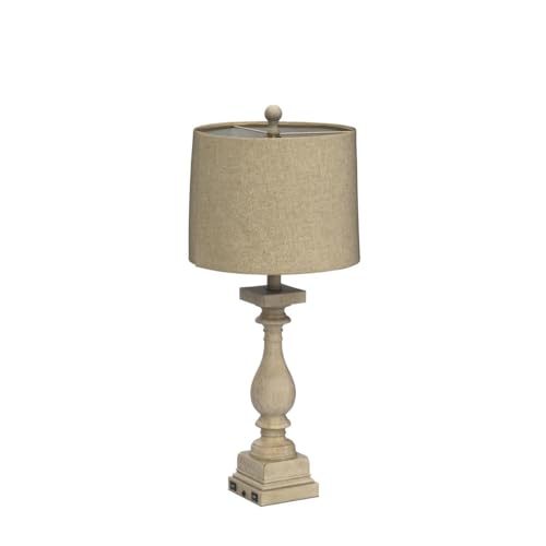 BOBOMOMO 27" Table Lamp with USB C+A Charging Ports Set of 2 Antique Nightstand Lamp for Bedroom Living Room Farmhouse Office Retro Rustic Resin Bedside Desk Lamps Washed White (Blubs not Included) - color: Beige