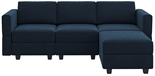 Belffin Convertible Sectional Sofa with Chaise Velvet L Shaped Sofa Couch Modular Sectional Sofa with Storage Blue - color: Blue, size: L Shape Sofa