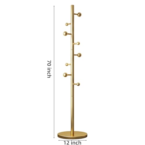 Coat Rack Freestanding Coat Tree with 8 Hooks Coat Hanger Stand,Gold | Heavy Duty Metal Coats Rack Stand for Jacket Hat Clothes Bag Stainless Steel Hall Tree Hat Racks for Entryway Bedroom Hallway - color: Gold with 8 Round Hooks