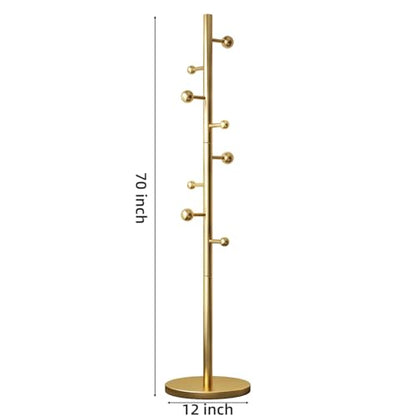 Coat Rack Freestanding Coat Tree with 8 Hooks Coat Hanger Stand,Gold | Heavy Duty Metal Coats Rack Stand for Jacket Hat Clothes Bag Stainless Steel Hall Tree Hat Racks for Entryway Bedroom Hallway - color: Gold with 8 Round Hooks