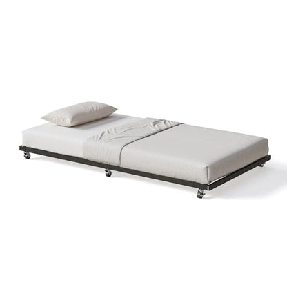 IDEALHOUSE Twin Size Metal Roll Out Trundle Bed Frame with Wheels and Slats Support, Black | Pull-Out Trundle, Space-Saving, Metal Frame, Living Room, Bedroom, Apartment - color: Modern Black, size: Twin Roll-Out Trundle