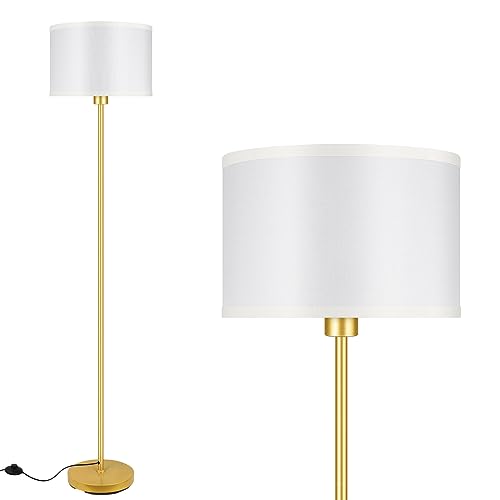 Gold Floor Lamp, 58" Bedroom Floor Lamp with White Linen Shade, Foot Pedal Switch, Samll Freestanding Lamp(Bulb Not Included) Bright Corner Reading Standing Lamps for Living Room, Office - color: Gold + White