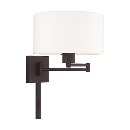 Livex Lighting 40036-07 1-Light Swing Arm Wall Light, Bronze | Off-White Fabric Shade - color: Bronze