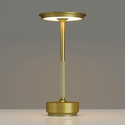 TBBGA 1 Pack Rechargeable Cordless Table Lamp, 5000mAh Battery Table Light | 3 Color Stepless Dimming Portable LED Table Light with Memory Function, for Outdoor/Dinner/Patio/Restaurant.(Gold) - color: Gold-1