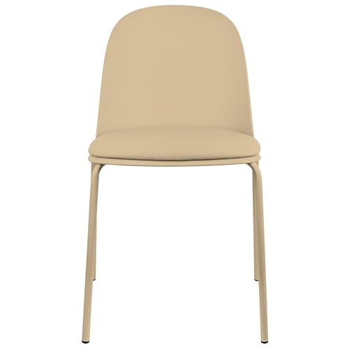 2xhome Set of 6 Modern Stackable Armless Dining Chairs, Plastic Shell Seat with Upholstered PU Leather Cushion Padded Seat Metal Legs for Home Kitchen Patio Cafe (Beige) - color: Beige, size: Padded Seat