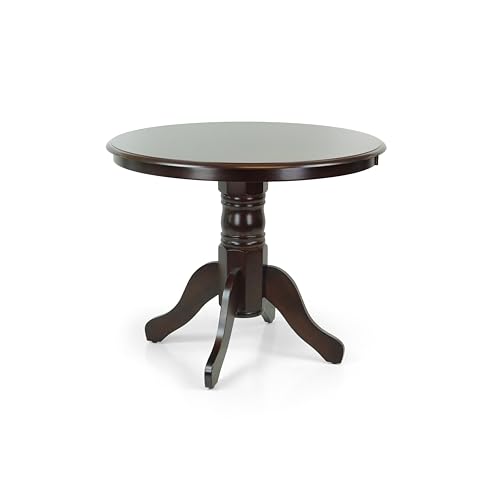Round Solid Wood Dining Table 38.5'' D with Pedestal Base, Kitchen Round Table for 2 and 4 Persons, Restaurant Table, Espresso Color - color: Espresso