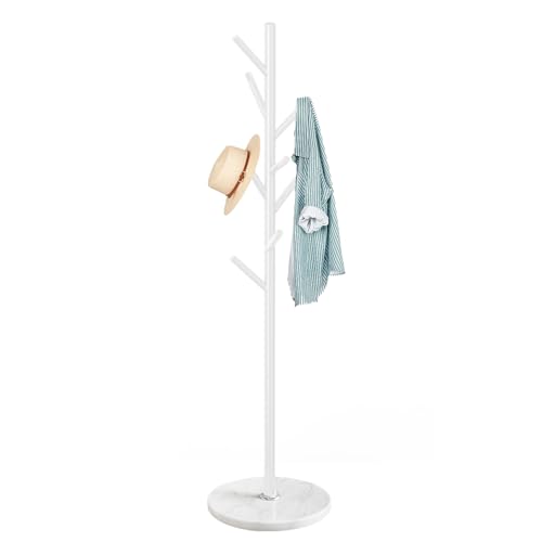 ZOZOE Coat Rack Stand with Marble Base,White Metal Coat Rack Freestanding | Coat Rack with 8 Hooks, Heavy Duty Modern Coat Stand,Clothes Tree Hanger Stand for Bags Hats in Hallway Entryway - color: White