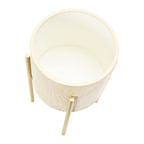 Main + Mesa Modern Boho Embossed Metal Planters with Stands, Cream and Gold, Set of 2 Sizes - color: Blush/Gold