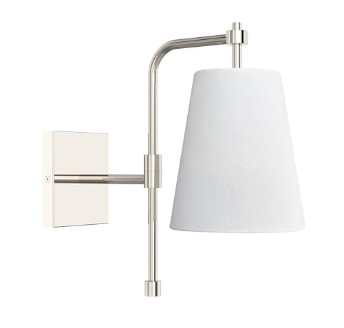 1-Light Wall Sconce, Polished Nickel Finish, Fabric Linen Shade, Adjustable Swing Arm, Hardwired Wall Mounted Light Fixture for Bedside, Living Room, Bathroom, Versatile Home Décor - color: Polished Nickel, size: 1 Pack