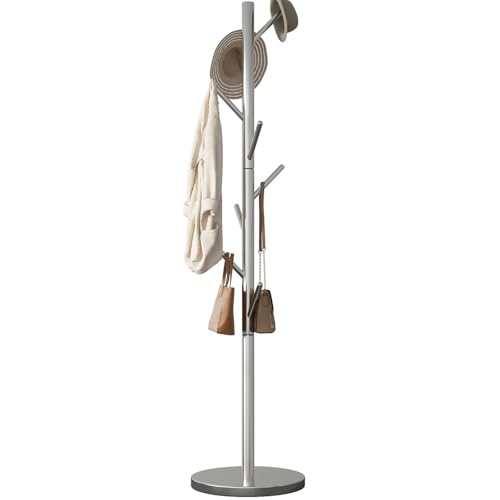 Coat Rack Freestanding Metal Coat Rack Stand with 8 Hooks,Silver | Sturdy Heavy Duty Modern Coats Tree for Bags Clothes Hall Tree Hats Hanger Holder Stand for Entryway Bedroom Hallway Office - color: Silver with 8 Hooks