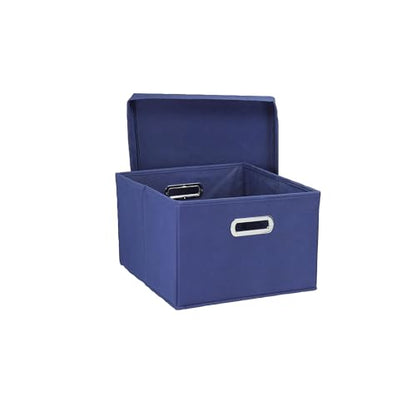 Household Essentials Fabric Storage Boxes with Lids and Handles, Blue (Pack of 8) - color: Navy, size: 2 Count (Pack of 8)