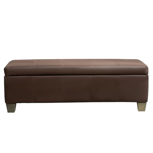 51 Inch Storage Ottoman, Storage Bench with Safety Hinge, Upholstered Synthetic Leather Ottoman Bench for Bedroom, Living Room, Entryway, Hallway, Foot Rest, Support 500lbs, Brown - color: Brown, size: 51 inch