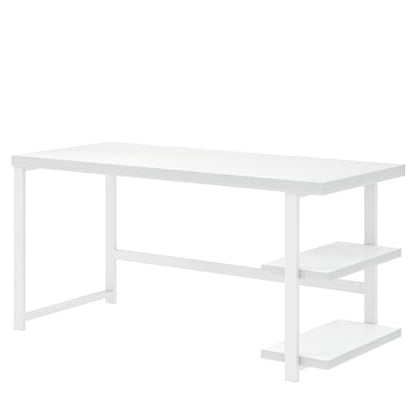 EXCEFUR White Computer Desk, Modern Home Office Desk with Storage Shelf, Wood and Metal Writing Study Table for Living Room Bedroom, 53 Inch - color: White