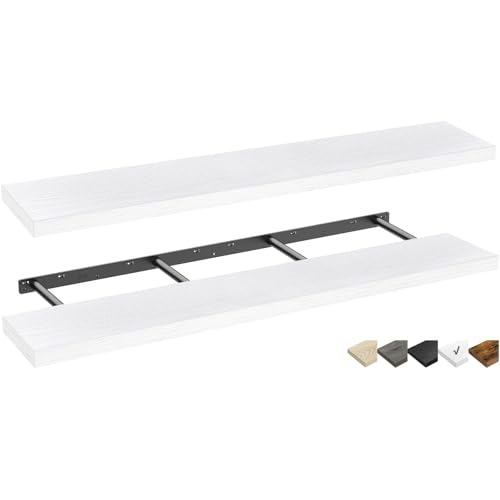 QEEIG Floating Shelves for Wall 55.1" Extra Long - Wall Mounted Shelf Bathroom Kitchen Living Room Bedroom Farmhouse Home Decor Display Bookshelf Large 55.1 x 9.3 inch Set of 2, White (008-140W) - color: C. White, size: 55.1"