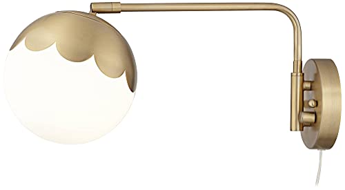 Camila 8 1/4" Brass and Glass Globe Plug-In Modern Wall Lamp Light Fixture | Indoor Swing Arm Antique Metal Dimmable Shade for Bedroom Bedside House Reading Living Room Hallway Dining - color: Brass - Single