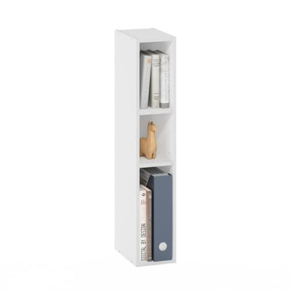 Pemberly Row 3-Tier Narrow Bookcase, 9.3 x 5.9 x 31.5 in, White Finish, FSC-Certified Particle Board, Adjustable Shelves, Compact Vertical Storage for Living Room, Bedroom, Home Office