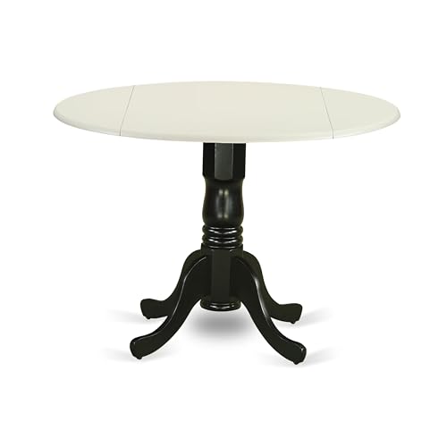 East West Furniture DLT-LBK-TP Dublin Kitchen Table - a Round Dining Table Top with Dropleaf & Pedestal Base, 42x42 Inch, Linen White & Black - color: Linen White & Black