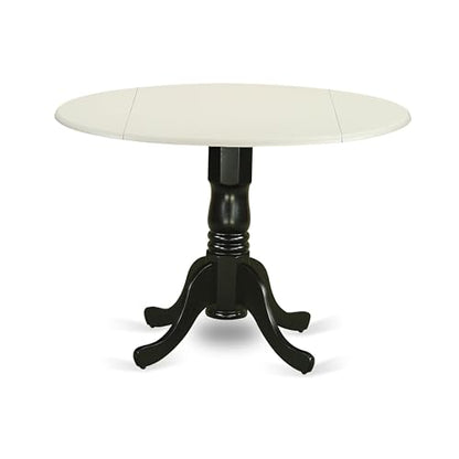 East West Furniture DLT-LBK-TP Dublin Kitchen Table - a Round Dining Table Top with Dropleaf & Pedestal Base, 42x42 Inch, Linen White & Black - color: Linen White & Black
