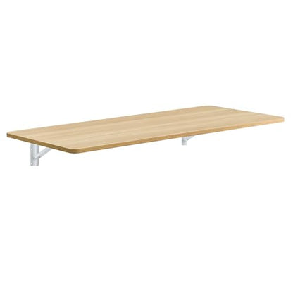 Modern Wall-Mounted Folding Table, Solid Wood, White and Natural Oak, 45x22 Inches, Collapsible Space-Saving Design for Home Office, Laundry Room (Burly Wood) - color: Burly Wood
