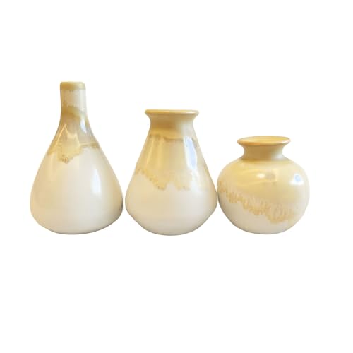 Daittin 3-Piece Ceramic Vase Set - Small Bud Vases for Dried/Fresh Flowers, Tabletop Decor for Living Room, Bedroom & Office, Compact & Stylish Decor Pieces for Gift Givers (Yellow) - color: Yellow