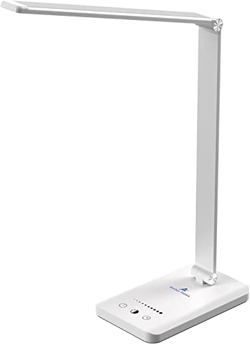 Ambertronix LED Desk Lamp with USB Charging Port, Dimmable Eye-Caring Reading Desk Light for Home, with 5 Brightness Level & 3 Lighting Modes, Touch Control, Auto Timer (White) - style: Modern