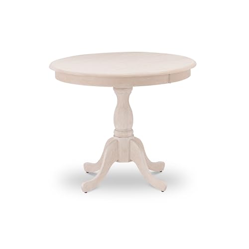 East West Furniture AMT-ABC-TP Antique Modern Kitchen Table - a Round Dining Table Top with Pedestal Base, 36x36 Inch, Butter Cream - color: Butter Cream