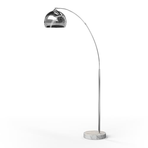 Teamson Home Arquer 68.1" Arc Floor Lamp for Living Rooms, Home Offices, Dining Rooms, Bedrooms with Faux White Marble Base and Chrome Bell Shade - color: Chrome