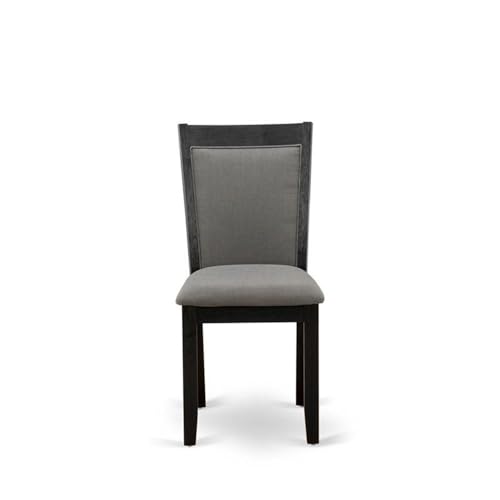East West Furniture MZC6T50 Monza Parson Dining Room Chairs - Dark Gotham Grey Linen Fabric Padded Chairs, Set of 2, Wirebrushed Black - color: Mzc6t50