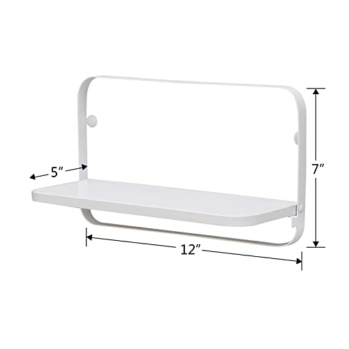WELLAND White Floating Shelves Set of 2, Small Fold Down Wall Shelf Folding Display Wall Shelves for RV, Camper, Loft, Bedside | White Wooden Board & Metal Frame | 12" W x 5" D x 7" H - color: White+white