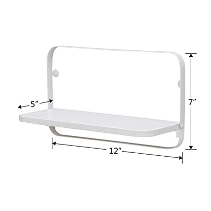 WELLAND White Floating Shelves Set of 2, Small Fold Down Wall Shelf Folding Display Wall Shelves for RV, Camper, Loft, Bedside | White Wooden Board & Metal Frame | 12" W x 5" D x 7" H - color: White+white