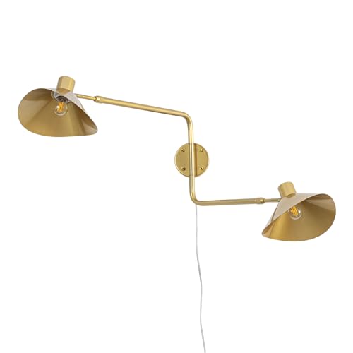 Gold 2-Light Plug in Wall Sconce, Big Adjustable Swing Arms Wall Light Fixture for Living Room Bedroom Bedside Wall Light Adjustable Swivel Arms Extendable Length 22” to 58” - color: A-Gold