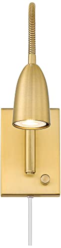 Lido Gold Gooseneck Plug-In LED Reading Wall Lamps Set of 2 Modern | Warm Metal Adjustable Arm for Bedroom Bathroom Vanity Living Room Home Hallway Dining Family Kitchen House