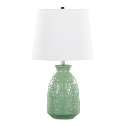 Claudia 20" Ceramic Accent Lamps Set of 2, Desk Lamp, Bedside Lamps for Night Stands, Nightstand Lamp, Small Lamp, Small Table Lamps for Living Room Set of 2, White and Green Lamps Set of 2