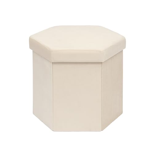 B FSOBEIIALEO Storage Ottoman Cube Hexagonal Pouf Ottomans, Foot Rest Seat for Sofa Footrest Entryway Shoe Footstool for Living Room/Bedroom/Entrway Velvet White 16.93"x15"x15" - color: White