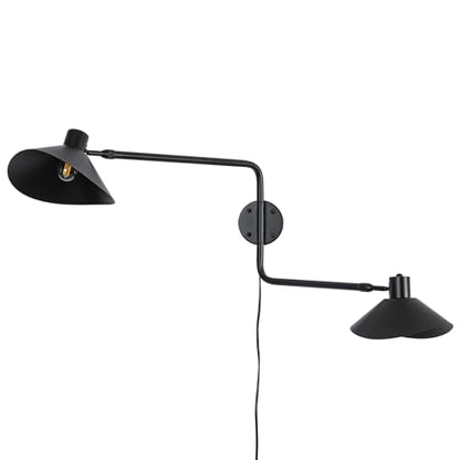 Big 2-Light Plug in Wall Sconce, Adjustable Swing Arms Wall Light Fixture for Living Room Bedroom Bedside Wall Light Adjustable Swivel Arms Length 22” to 58” - color: A-Black