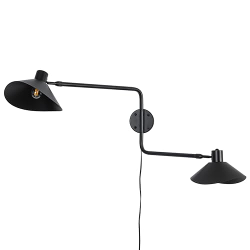 Big 2-Light Plug in Wall Sconce, Adjustable Swing Arms Wall Light Fixture for Living Room Bedroom Bedside Wall Light Adjustable Swivel Arms Length 22” to 58” - color: A-Black