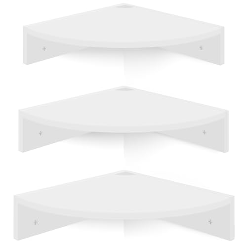 Floating Corner Shelves, Set of 3 Wood Corner Wall Shelves with Wire Hole, 12 Inch Deep Hanging Corner Display Shelf for Living Room, Kitchen, Bedroom, White - color: White