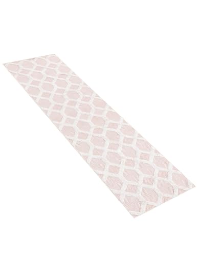 Rugs.com - Sabrina Soto Casa Rug – 12 Ft Runner Pink Textured Cotton Rug – Modern Geometric Style for Hallways and Entryways - color: Pink, size: 2'7" x 12' (Runner)