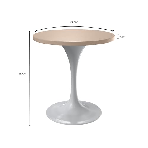 LeisureMod Verve Mid-Century Modern 27 Inch Round Dining Table, MDF Wood Tabletop with White Steel Pedestal Base, Contemporary Kitchen & Dining Room, Small Space Breakfast Table, Light Natural Wood - color: Light Natural Wood, size: 27 inch Wide