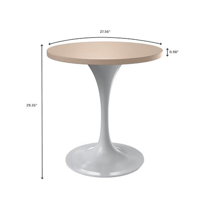 LeisureMod Verve Mid-Century Modern 27 Inch Round Dining Table, MDF Wood Tabletop with White Steel Pedestal Base, Contemporary Kitchen & Dining Room, Small Space Breakfast Table, Light Natural Wood - color: Light Natural Wood, size: 27 inch Wide