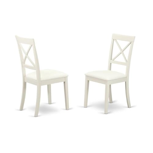 East West Furniture DLBO3-LWH-LC 3 Piece Modern Dining Table Set Contains a Round Wooden Table with Dropleaf and 2 Faux Leather Kitchen Dining Chairs, 42x42 Inch, Linen White - color: Dlbo3-lwh-lc, size: Table + 2 Chairs