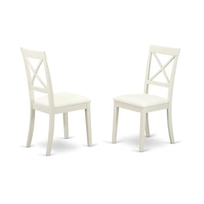 East West Furniture DLBO3-LWH-LC 3 Piece Modern Dining Table Set Contains a Round Wooden Table with Dropleaf and 2 Faux Leather Kitchen Dining Chairs, 42x42 Inch, Linen White - color: Dlbo3-lwh-lc, size: Table + 2 Chairs